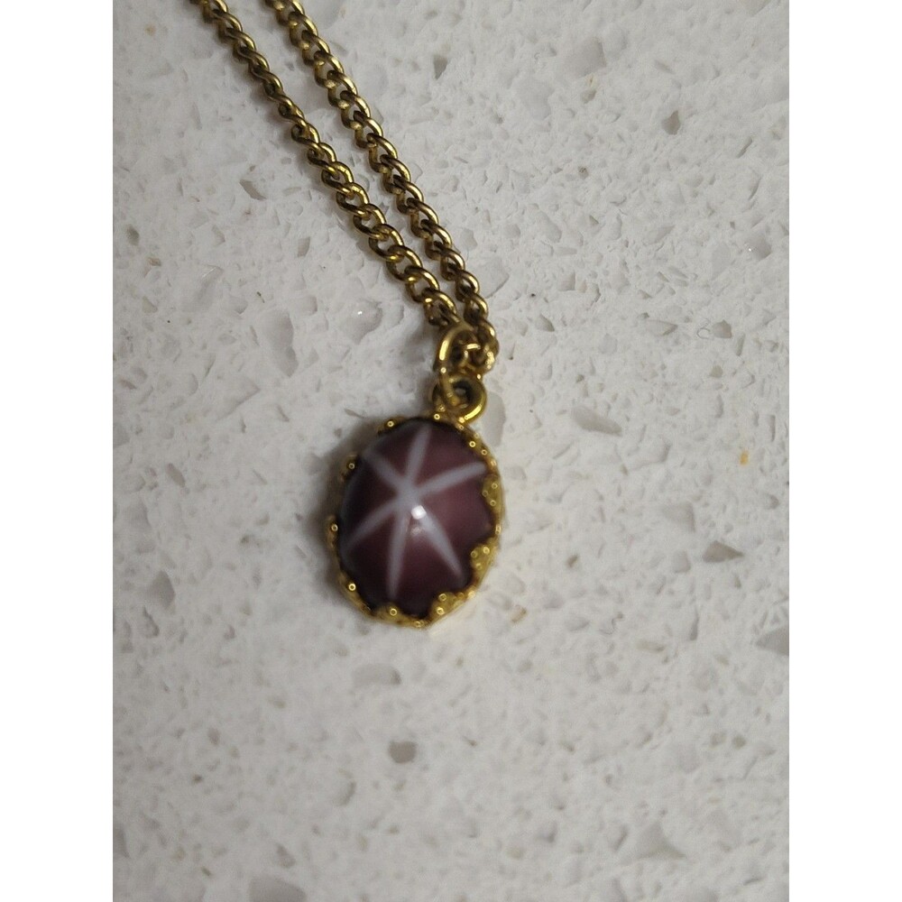 Faux Star Purple Sapphire Pendant and Chain 12K GF Vintage 1970's or 1980's
